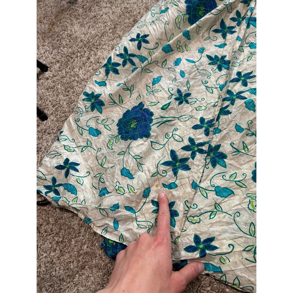 Vintage Womens Blue Green Floral 100% Silk Wrap Maxi Skirt Costal Boho S - Picture 7 of 9